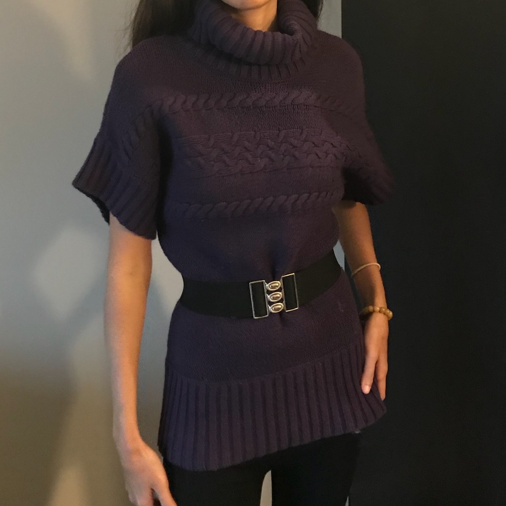 x-small rabbit hair cowl neck purple sweater